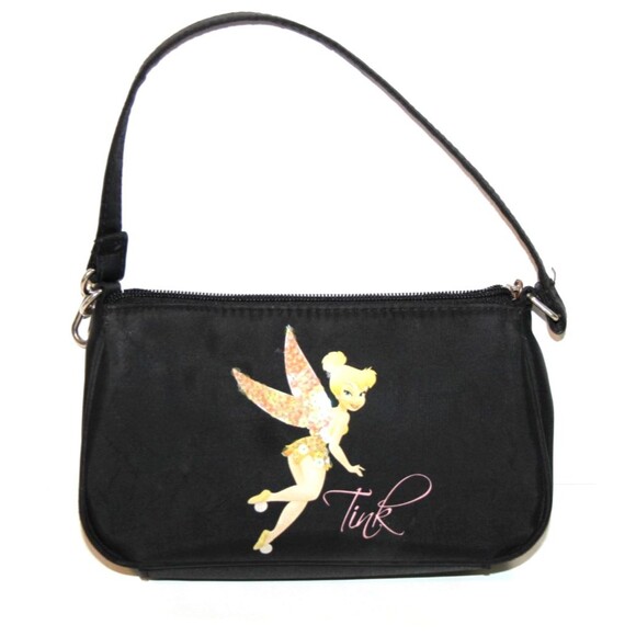 Disney Handbags - Disney Tinker Bell Tink Black Nylon Zippered Strapped Sequin Tote Bag Purse  8"